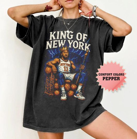 Discover Jalen Brunson King Of NY Vintage Shirt, New York Basketball Champions 2025 Retro T-Shirt