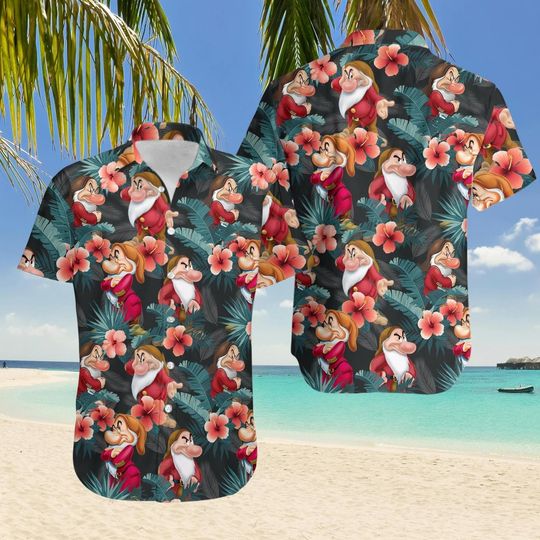 Discover Grumpy Dwarf Floral Hawaiian Shirt, Seven Dwarfs Disneyyy Aloha Hawaiian