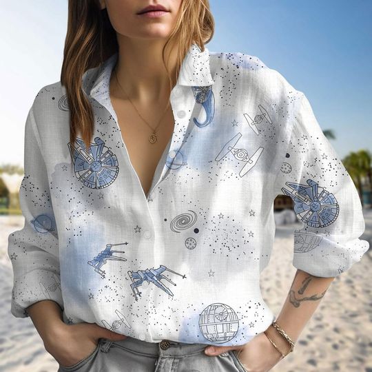Discover Cute Starr Warss Pastel Blouse Shirt, Women's Button Blouse, Space Galaxy Women's Blouse