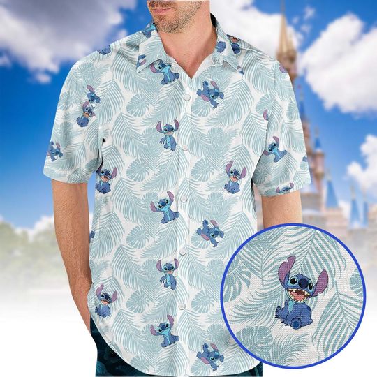 Discover Stitchh Tropical Button Shirt, Disneyyy Stitchh Summer Aloha T-Shirt, Funny Stitchh Beach Hawaiian Shirt