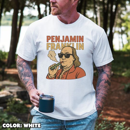 Discover Funny Benjamin Franklin Vaping Shirt, Penjamin Franklin Meme Tee, Historic Humor Graphic T-Shirt