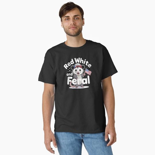 Discover Red White And Feral Funny Opossum T-Shirt