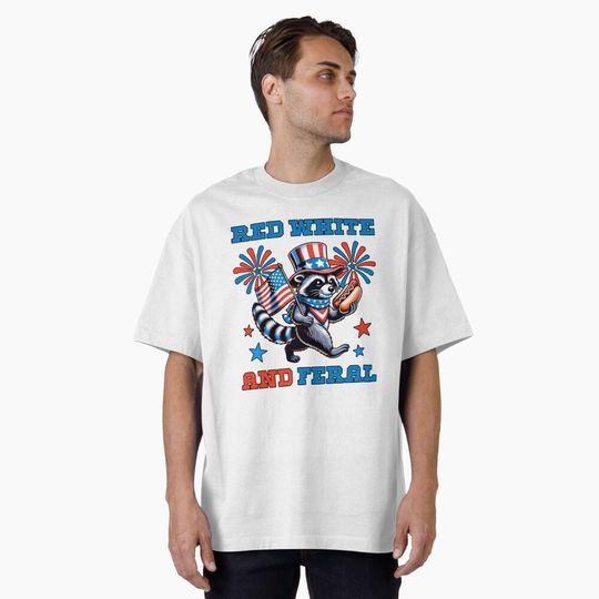 Discover Red White and Feral, Funny Patriotic Raccoon T-Shirt