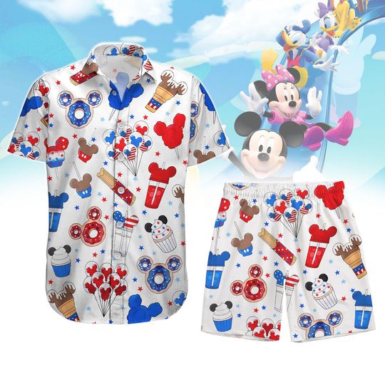 Discover Disneyyy Mickeyy mouse 4th July Button Shirt, Mickeyy Snack Symbol Short
