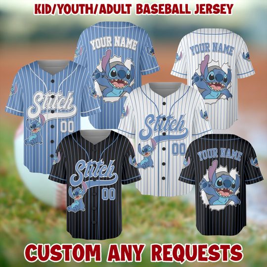 Discover Personalized Disneyyy Lilo and Stitchh Stitchh Baseball Jersey, Custom Disneyyy Kid Youth Adult Jersey, Stitchh Baseball Jersey