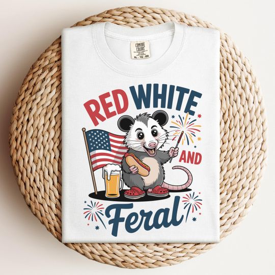 Discover Red White and Feral Shirt, Funny Opossum Fourth Of July T-Shirt, Possum Lover Gift