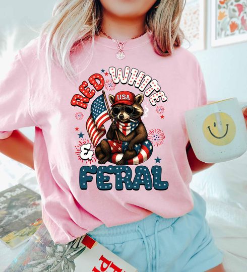 Discover Red White and Feral Shirt, 4th of July Shirt, Feral Raccoon Shirt, Independence Day Shirt