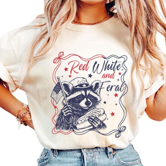 Discover Funny 4th of July Shirt, Feral Raccoon Tee Shirt, Red White and Feral Shirt