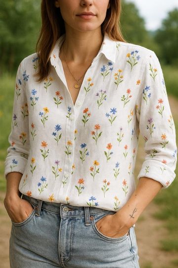 Discover Colorful Wildflower Blouse Shirt for Women, Floral Button Down Blouse