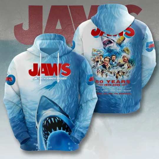 Discover J@ws Movie 3D Hoodie Pullover 2025 Unisex for Classic Film Lovers New