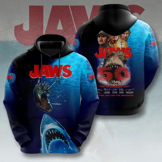 Discover J@ws 3D Hoodie 2025 Pullover Unisex Gift for SharkMovie Fans Horror Apparel