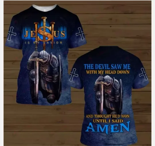 Discover The Devil Saw Me With My Head Down Knight Christian 3D T-SHIRT