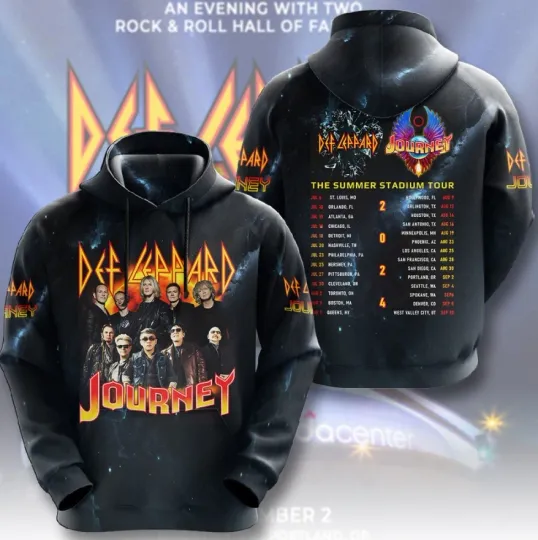 Discover Def Leppardddd x Journeyyyy 3D Hoodie Great Band Gift for fan Full Size