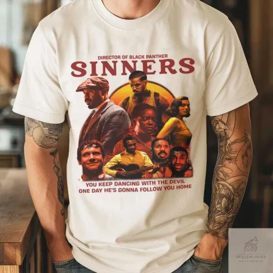 Discover Sinners Movie T-shirt (2025) Unisex Horror Action Film Tee, Favorite Film 2025