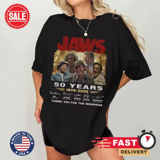Discover Jaws Movie 50th Anniversary 1975-2025 Unisex T-Shirt
