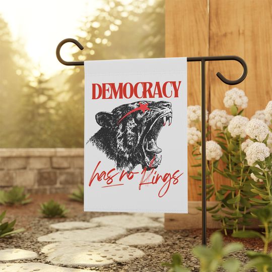 Discover Democracy has no kings flag | no kings no masters no tyrants | anti fascism | resist flag