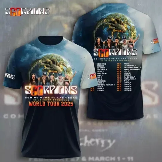 Discover World Tour 2025 Hot Scorpions Band 3D T-Shirt Polyester Unisex Shirt
