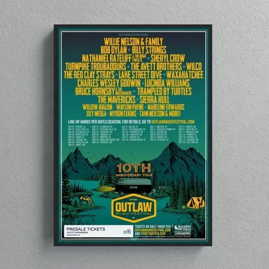 Discover Outlaw Music Festival 2025 Poster, 10th Anniversary Tour Print , Music Poster