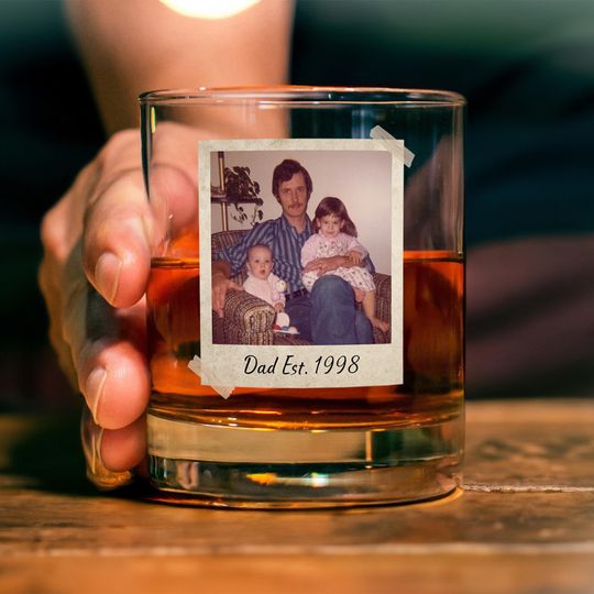 Discover Custom Photo Dad Whiskey Glass, Fathers Day Gift, Gift for Dad, Grandpa Gift, Dad Birthday Gift