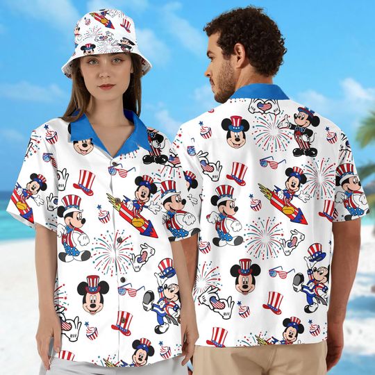 Discover Mickeyy mouse 4th July Hawaiian Shirt, Mickeyy mouse And Friends July Fourth Button Up Shirt