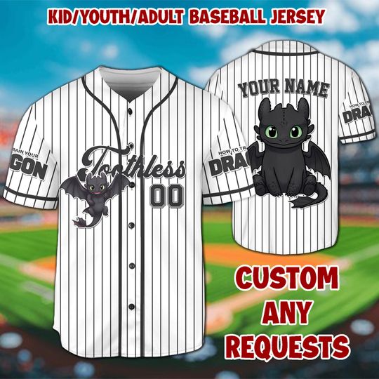 Discover Personalized Toothless Baseball Jersey, Night Fury Toothless Baseball Jersey
