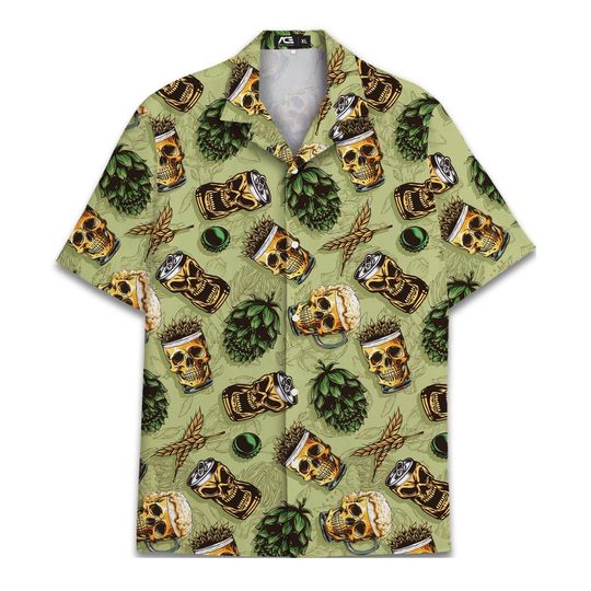 Discover Retro Drinks Party Skull Hawaiian, Summer Beach Aloha Shirt
