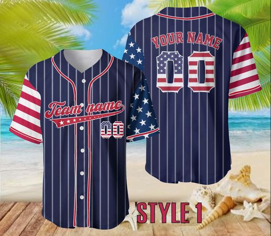 Discover Personalized USA Baseball Jersey, Custom 4th of July Independence Day Patriotic Shirt Red White Blue Striped Jersey