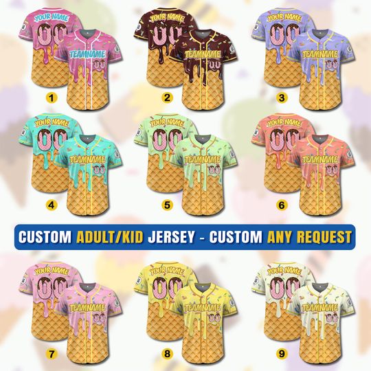 Discover Custom Ice Cream Drip Jersey Shirt for Adult Kid, Personalized Sprinkle Drip Baseball, Matching Family Baseball Jersey, Baseball Season Gift