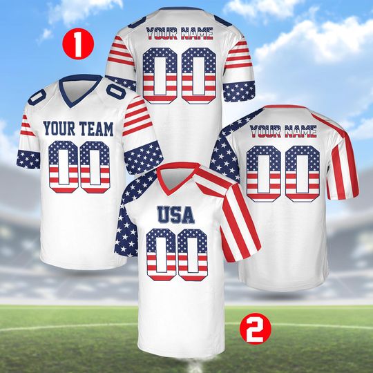 Discover USA Flag Custom Football Jersey, Personalized American Flag Sports Shirt, 4th of July Game Day Shirt