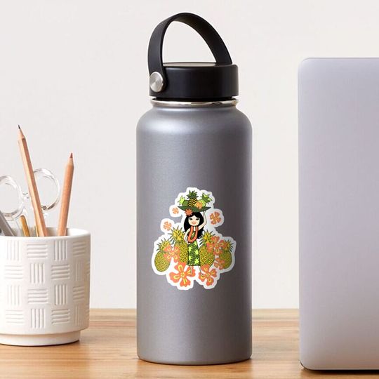 Discover Pineapple Luau Hawaiian Hula Girl - Lemon & Papaya Sticker