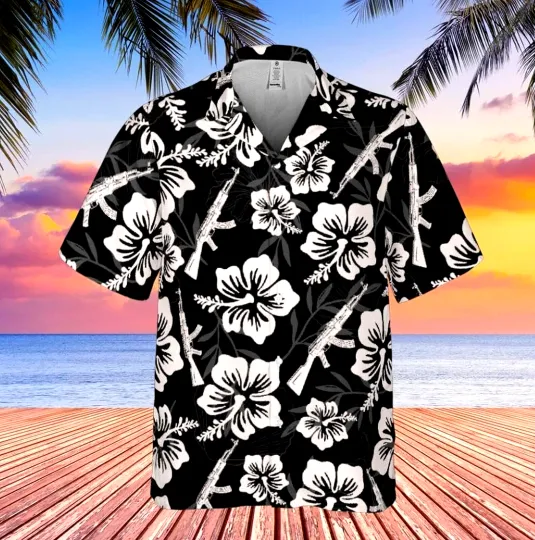 Discover AK-47 Hawaiian Shirt, AK47 Shirt Button Down Gift for Gun Lover Gun Shirt