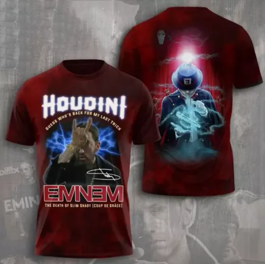 Discover Eminem Houdini Album Cover Red AOP 3D T-shirt