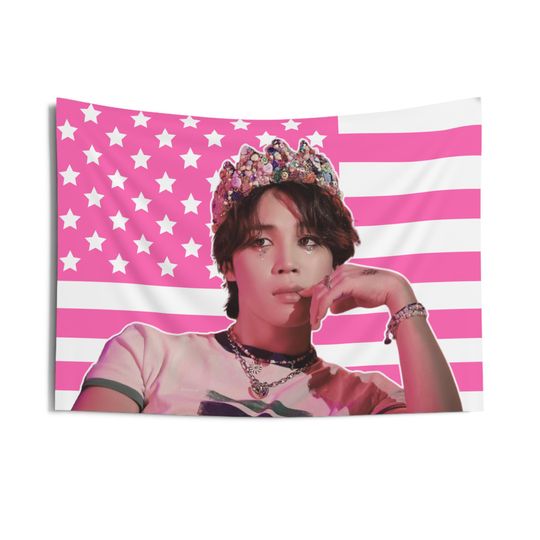 Discover Bangtan Jimin Wearing Crown American Flag Tapestry, Bangtan Concert Tapestry