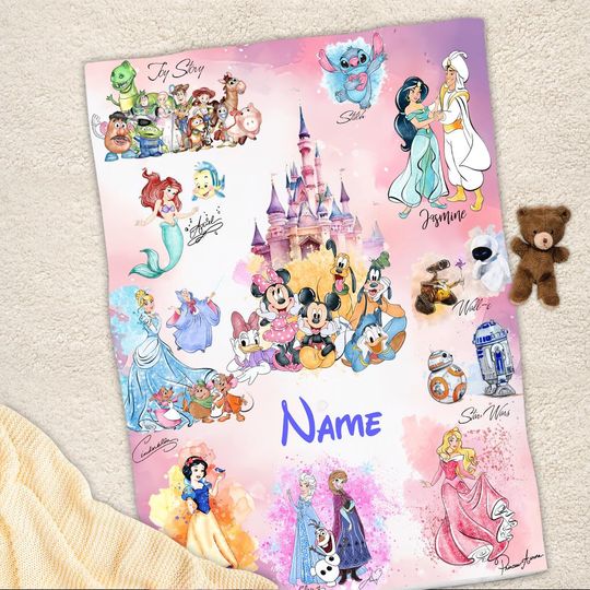 Discover Personalized Watercolor Disneyyy Blanket, WDW Disneyyland Castle Mickeyy and Friends Baby Blanket