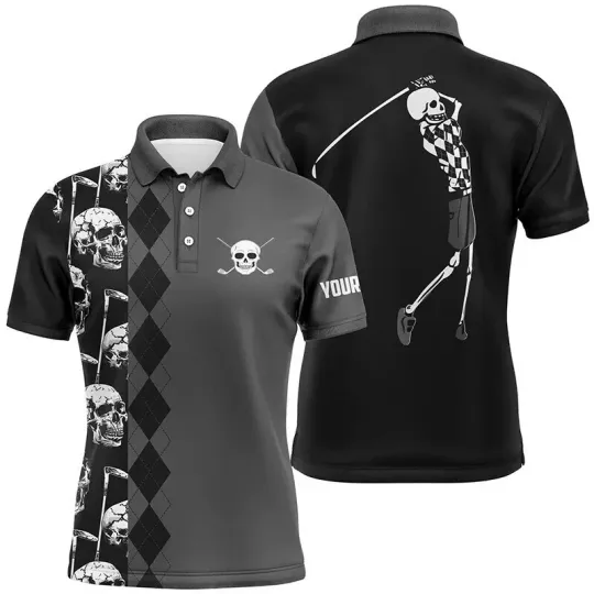 Discover Personalized Golf Women Polo Shirt with Black Skull Design Custom Name