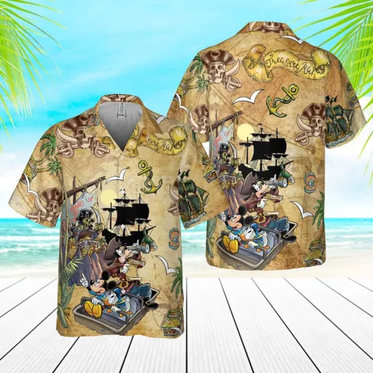 Discover Pirated Of the Caribbean Mickeyy And Friends 3D Hawaiian Shirt | Summer Gift