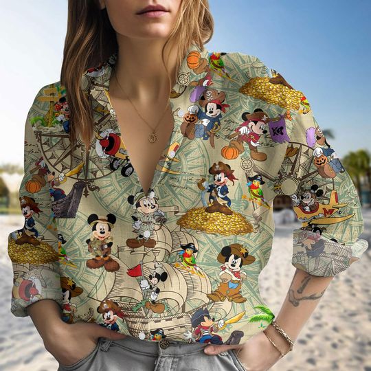 Discover Mickeyy mouse Pirate Treasure Map Blouse Shirt