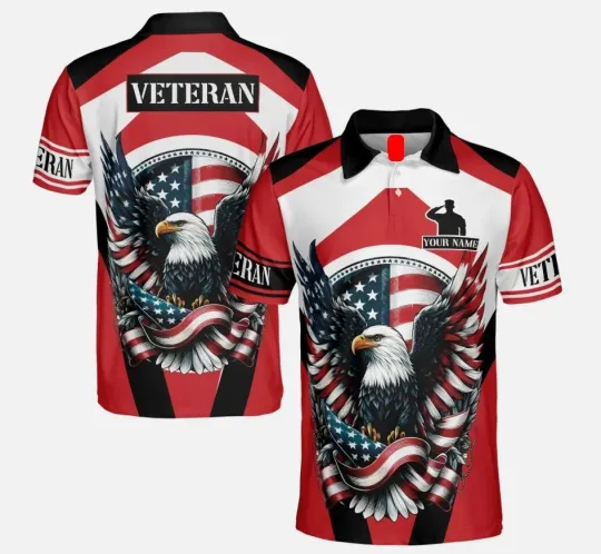 Discover Custom Name Patriotic US Flag Eagle Veteran Mens Polo Shirt