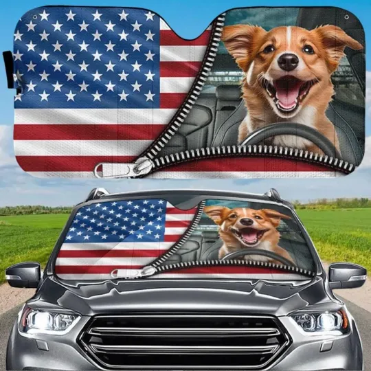 Discover Personalized Dog Photo 4th Of July Car Sunshade, Custom Auto Windshield Sunshade