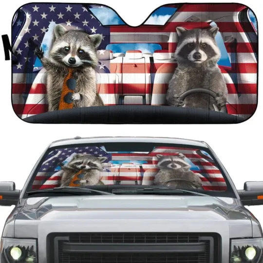 Discover Racoon Car Sun Shade, Racoon Independence Day Car Sunshape. Ideal Gift 2025 Auto