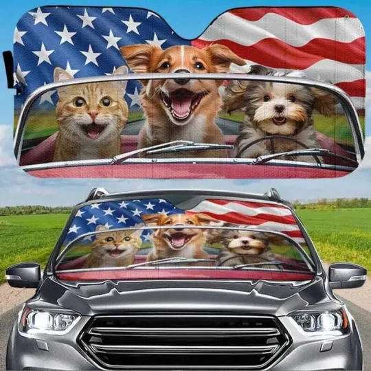 Discover Personalized Cats Photo 4th July Car Sunshade, Custom Auto Windshield Sunshade