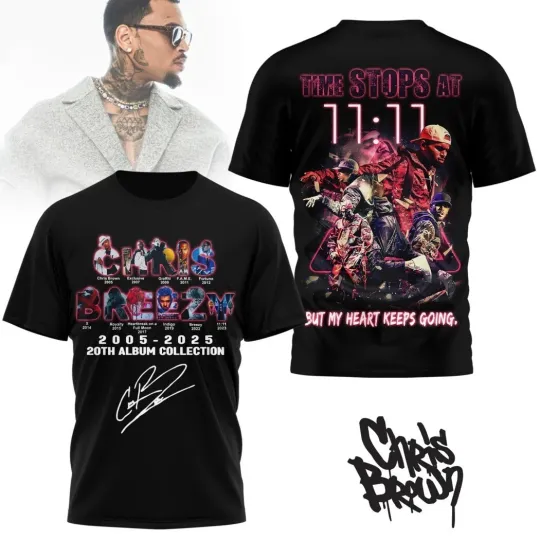 Discover Chris Brown 2005-2025 20th Album Collection Signature 3D T-Shirt