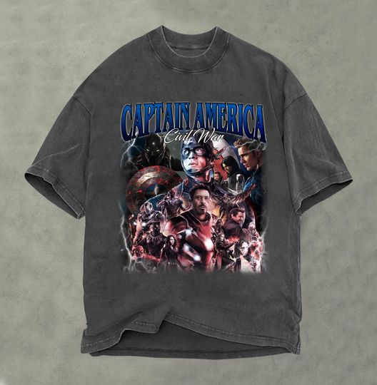 Discover Captainn Americaa Civil War Shirt Retro Vintage Bootleg Fan Gift Superhero Tee