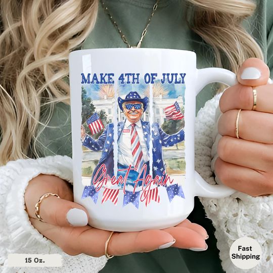 Discover Trump Mug, Make 4th of July Great Again Coffee Mug, Funny MAGA Tea Cup, Patriotic Trump Gift, Retro Independence Day Drinkware