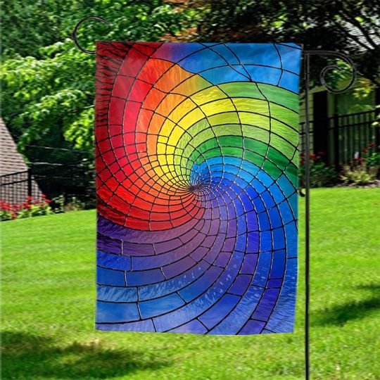 Discover Rainbow Spiral Stained Glass Flag, Colorful Mandala Garden