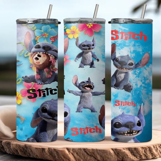 Discover Stitchh Movie inspired 20oz stainless steel reusable tumbler with lid and straw