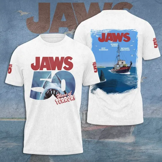 Discover Jaws 50 year of terror shirt 2025 ! hot shirt