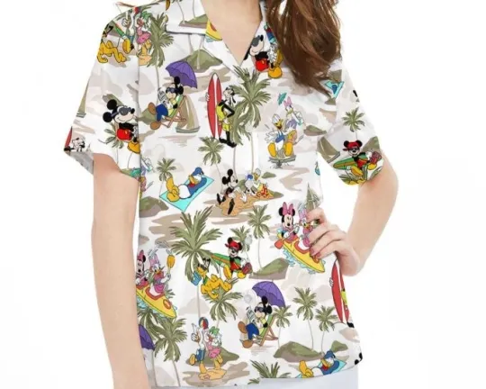 Discover Retro Mickeyy Friends Hawaiian Shirt Beach Palm Tree Design Disneyyy Hawaiian Shirt