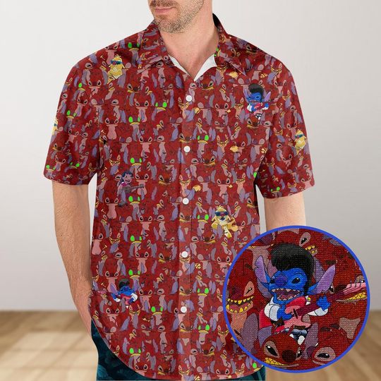 Discover Lilo And Stitchh Characters Button Shirt, Stitchh Movie Hawaiian Shirt, Ohana Means Family Shirt, Disneyyy Trip Vacation, Magicc Kingdom