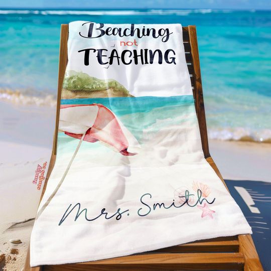 Discover Custom Teacher Beach Towel, Personalized Pool Towel, Retro Beach Towel